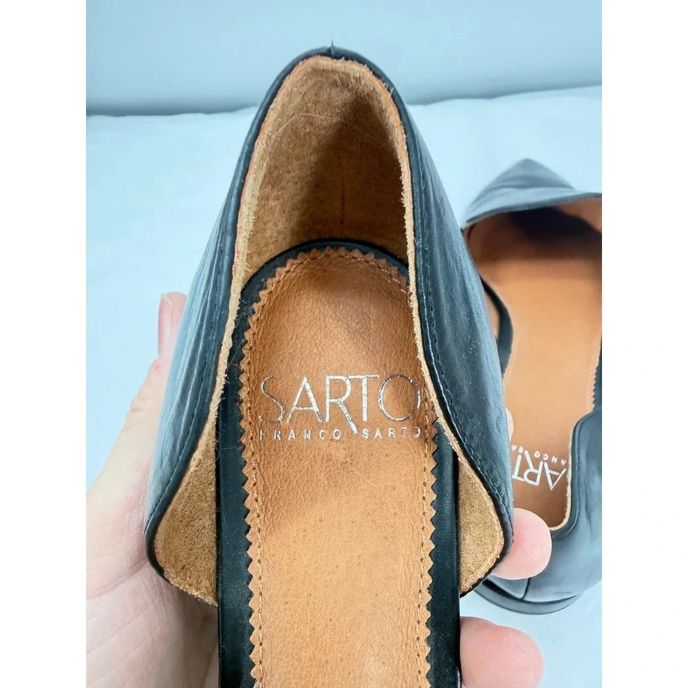 Franco Sarto Black Leather D'Orsay Flats Pointed Toe Slip On Chic Size 8/9**READ